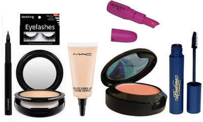 

ravishing Eyelashes, Mac select cover up concealer & compact & pink shade blusher compact & pen eyeliner & Giambattista valli lipstick & Padma mascara(Set of 7)