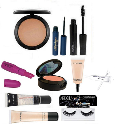 

Pink Rebellion Eyelashes & Mac Select Cover Up Foundation&Concealer & Mattifying Base Primer & Blusher & Giambattista Lipstick & Eyeliner+Mascara & Compact With Eyelashes Glue(Set of 10)