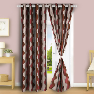 E-Retailer 214 cm (7 ft) Polyester Semi Transparent Door Curtain (Pack Of 2)(Self Design, Red)