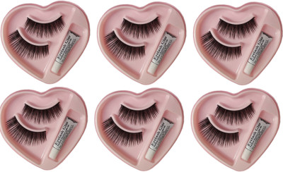 

CartKing False-Fake Eyelashes(Thick) With Glue Set Natural (6)(Pack of 6)