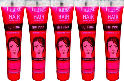 

Lilium Herbal Hair Highlights Hot Pink Temporary Color Pack of 5 Hair Color(Hot Pink)
