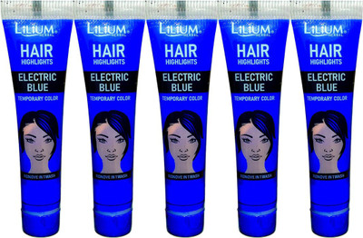 

Lilium Herbal Hair Highlights Electric Blue Temporary Color Pack of 5 Hair Color(Electric Blue)