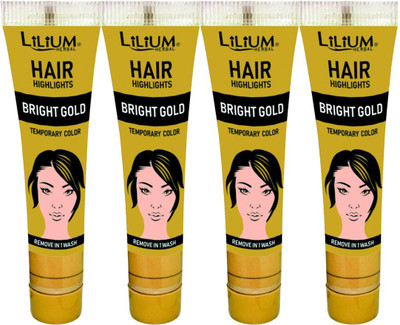 

Lilium Herbal Hair Highlights Bright Gold Temporary Color Pack of 4 Hair Color(Bright Gold)