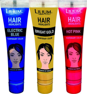 

Lilium Herbal Hair Highlights Multicolor Temporary Color Pack of 3 Hair Color(Multicolor)