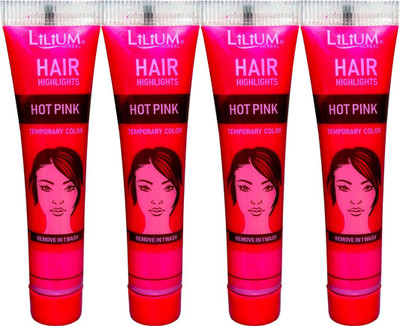 

Lilium Herbal Hair Highlights Hot Pink Temporary Color Pack of 4 Hair Color(Hot Pink)