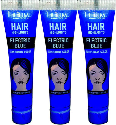 

Lilium Herbal Hair Highlights Electric Blue Temporary Color Pack of 3 Hair Color(Electric Blue)
