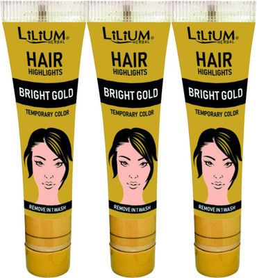 

Lilium Herbal Hair Highlights Bright Gold Temporary Color Pack of 3 Hair Color(Bright Gold)