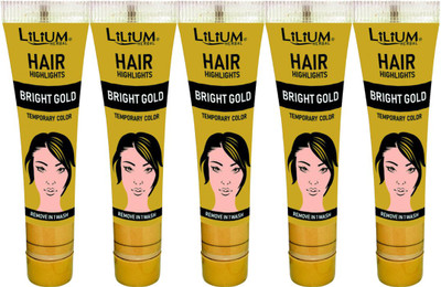 

Lilium Herbal Hair Highlights Bright Gold Temporary Color Pack of 5 Hair Color(Bright Gold)
