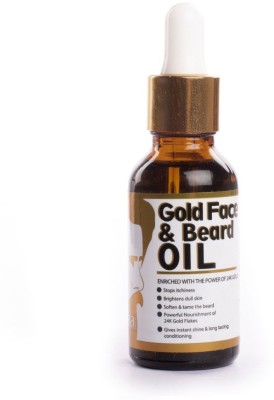 Qraa Men GOLD FACE AND BEARD OIL-Argan & Geranium with 24K Gold Flakes Hair Oil(30 ml)