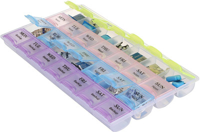 

Shopline 7 Day Never Forget Weekly Tablet Pill/Medicine Small Storage Box Case Organizer/Container With 28 Compartments Pill Box(Transparent)