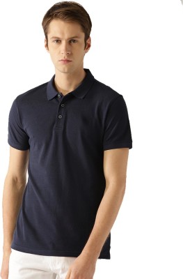 Galatea Solid Men Polo Neck Dark Blue T-Shirt