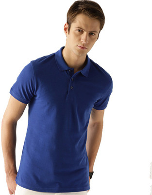 Galatea Solid Men Polo Neck Blue T-Shirt