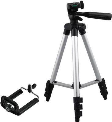 

techobucks Portable Adjustable Aluminium Lightweight Camera Stand Tripod-3110 With Three-Dimensional Head & Quick Release Plate For Video Cameras and mobile holder for Smartphones Tripod(Silver, Black, Supports Up to 1500 g)