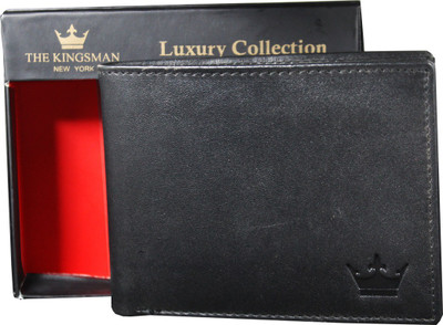 

THE KINGSMAN NEWYORK Men Black Genuine Leather Wallet(10 Card Slots)