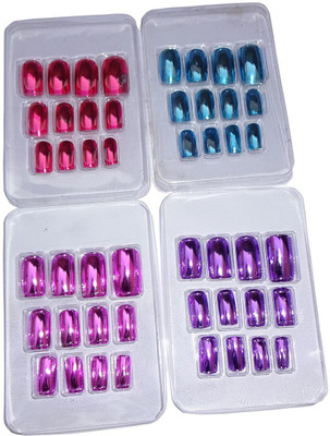 

KASCN ORIGINAL HIGH QUALITY ARTIFICIAL FALSE NAIL IN METALLIC PINK,BLUE,PURPLE AND RED WITH GLUE FOR ALL SKIN TONE PINK, SKY BLUE, PURPLE, RED(Pack of 4)