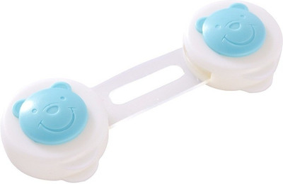 

BabySafeHouse Cabinet Latch for baby safety with strong tape (4 piece) Safety Lock for fridge, toilet, sliding gate, drawers & appliances (Bear Shape)(White & Blue)