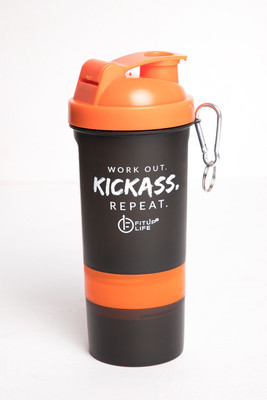 

Fitup Life BPA Free Gym Shaker 500ml With Compartment {Imported} 500 Shaker(Pack of 1, Black, Orange)