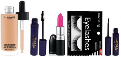 

ravishing Eyelashes& Mac Studio Waterweight Foundation Matte Lipstick With Padma Mascara & Eyeliner(Set of 5)