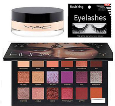 

ravishing Eyelashes, Mac Loose Powder, Huda Beauty Eye shadow 18 shade Palette(Set of 3)