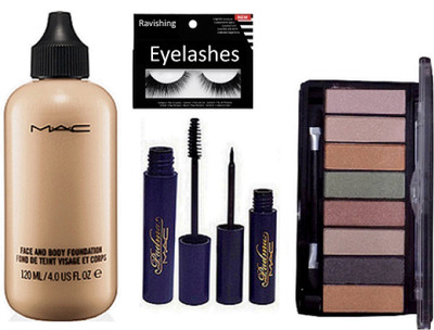 

ravishing Eyelashes, Mac Face & body Foundation & Eye shadow 8 palette, Padma Eyeliner & kajal(Set of 5)