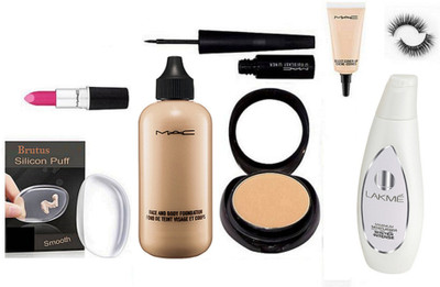 

BRUTUS Silicon Puff, Mac Face And Body Foundation, Compact, Liquid Eyeliner, Candy Yum Yum Lipstick,Select Cover-up, Eyelashes, Lakme Winter Intense Maximum Moisturiser(Set of 8)