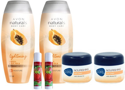 

Avon Naturals Winter Care Combo (Papaya Body Lotion 400 ml + Nourishing Cold Cream 100g + Strawberry Lipbalm 2pcs)(Set of 6)