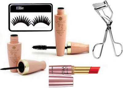 

ellie Eyelashes & Lakme 9to5 Eyeliner And Mascara With Primer+ Matte Lipstick & Eyelashes Curler(Set of 5)