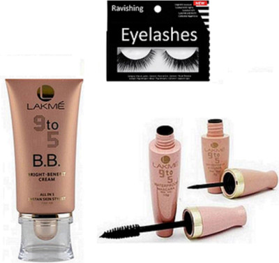 

ravishing Eyelashes, Lakme 9 to 5 B.B Cream & Eyeliner & Mascara(Set of 4)