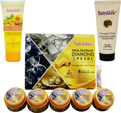 

NutriGlow Skin Care Combo of Gold, Platinum,Diamond, Pearl facial kit with CC cream and Face wash(Set of 1)