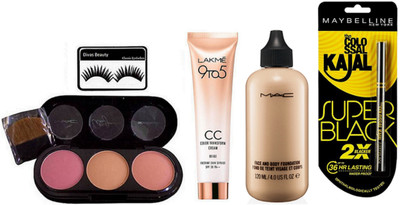 

divas beauty Eyelashes, 9to5 CC Cream Foundation &3 Shade Blusher, Liquid Foundation Face & Body 120 ml, New York Colossal Kajal, Super Black, 0.35g(Set of 5)