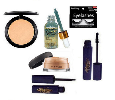 

ravishing Eyelashes, Mac Loose powder & Compact Lakme 9 to 5 serum, Padma Eyeliner & Mascara(Set of 6)