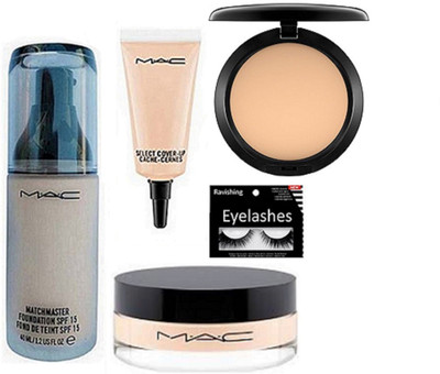 

ravishing Eyelashes, Mac Loose Powder & Match Master Foundation & select Cover up concealer & compact(Set of 5)