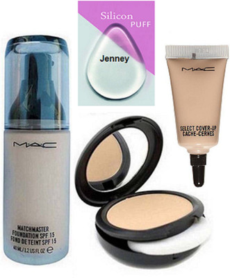 

jenney Silicone Puff & Mac Match Master Foundation & Compact & Select Cover Up Concealer(Set of 4)