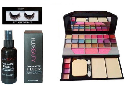 

jollity Eyelash And Huda Beauty Make up Fixer And Mini Laptop Eye shadow of 24 Colors(Set of 3)