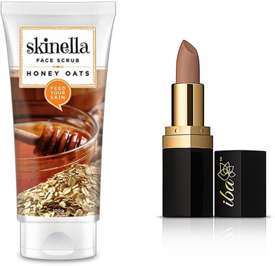 

iba halal Honey Oats Face Scrub and Long Stay Matte Lipstick (M18 Pure Nude) combo(Set of 2)