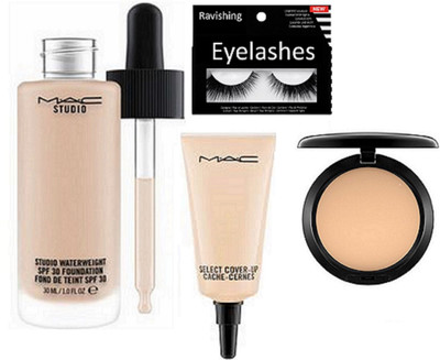 

ravishing Eyelashes, Mac Studio Waterweight Foundation & Select coverup Concealer & Compact(Set of 4)