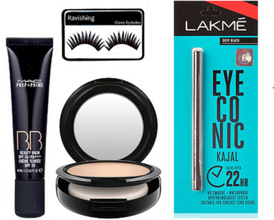 

ravishing Eyelashes, Mac prep+prime BB Foundation, Compact, Eyeconic deep black kajal(Set of 4)
