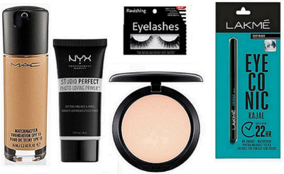 

ravishing Eyelashes, Mac Match Master Foundation,Compact, NYX studio Perfect Primer, Lakme Eyeconic Deep Kajal(Set of 5)