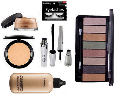 

ravishing Eyelashes, Mac Loose powder & Compact & prep+ primer & face and body foundation & Eye Shadow 8 shade Palette , Brooke Candy Eyeliner & Mascara &(Set of 7)