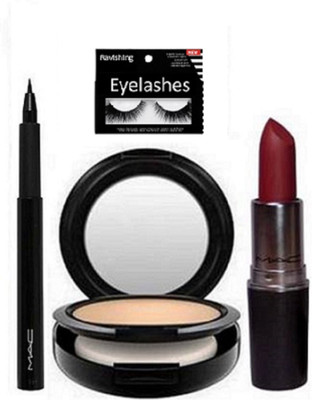 

ravishing Eyelashes, Mac pen eyeliner & lipstick & compact(Set of 4)