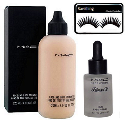 

ravishing Eyelashes, Mac Face & Body Foundation & Prep+prime Primer oil(Set of 3)