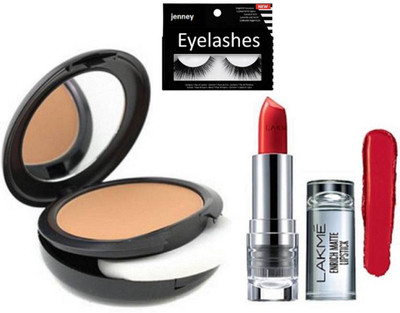 

jenney Eyelashes& Enrich Matte Finish Longlasting Lipstick& studio fix Compact(Set of 3)