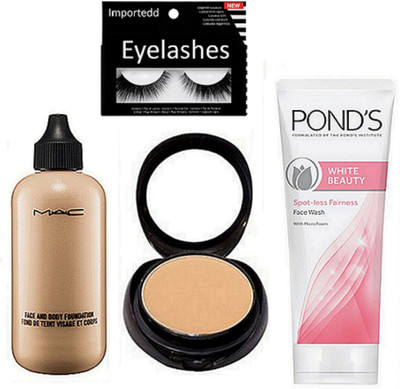 

Importedd Eyelashes, Mac Face And Body Foundation, Two Way Compact, Pond's White Beauty Spot-Less Fairness Face Wash(Set of 4)
