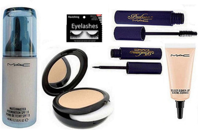 

ravishing Eyelashes, Mac Match Master Foundation, Compact,Concealer, Padma Eyeliner, Mascara(Set of 6)