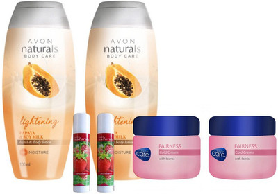 

Avon Naturals Winter Care Combo (Papaya Body Lotion 400 ml + Fairness Cold Cream 100g + Strawberry Lipbalm 2pcs)(Set of 6)