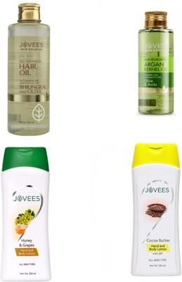 

Jovees Bio Advanced Hair Oil-Bharingraj and Olive. & Hair Regrowth-Argan Kernel Oil-Olive and Amla, Hand and Body Lotion-Honey~Grapes & Cocoa Butter.(Set of 1)