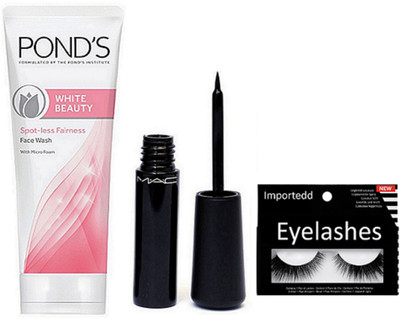 

Importedd Eyelashes, Mac liquid last Eyeliner, Pond's White Beauty Spot-Less Fairness Face Wash(Set of 3)