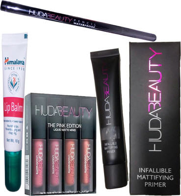 

Himalaya Herbal Lip Balm With Waterproof Liquid Eyeliner Pencil Or Primer 35ml & Mini Liquid Matte Lipstick Of Hudabeauty (Set Of 4)(Set of 4)