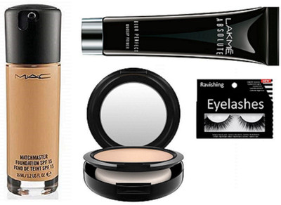 

ravishing Eyelashes, Mac Match Master Foundation, Compact, Lakme Absolute primer(Set of 4)