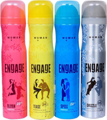 

Engage Blush + Tease + Spell + Drizzle Body Spray - For Women(600 ml, Pack of 4)
